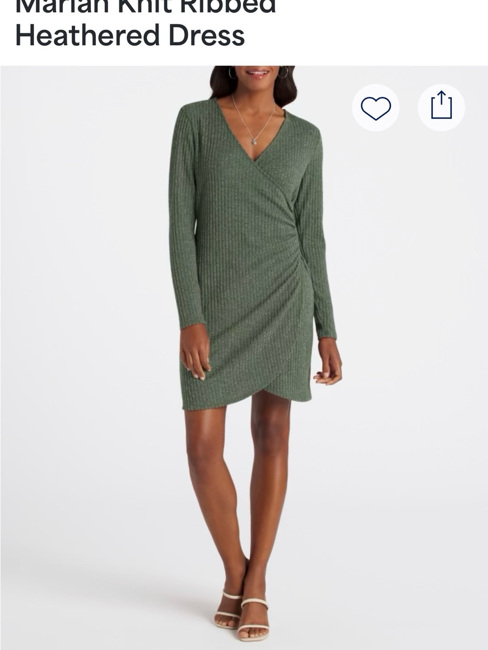 nine britton Heathered Wrap Ribbed Long-Sleeve Dress - Olive